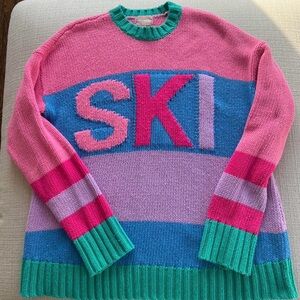 Show Me Your MuMu Pink, Blue & Green 'SKI' Striped Crewneck Sweater